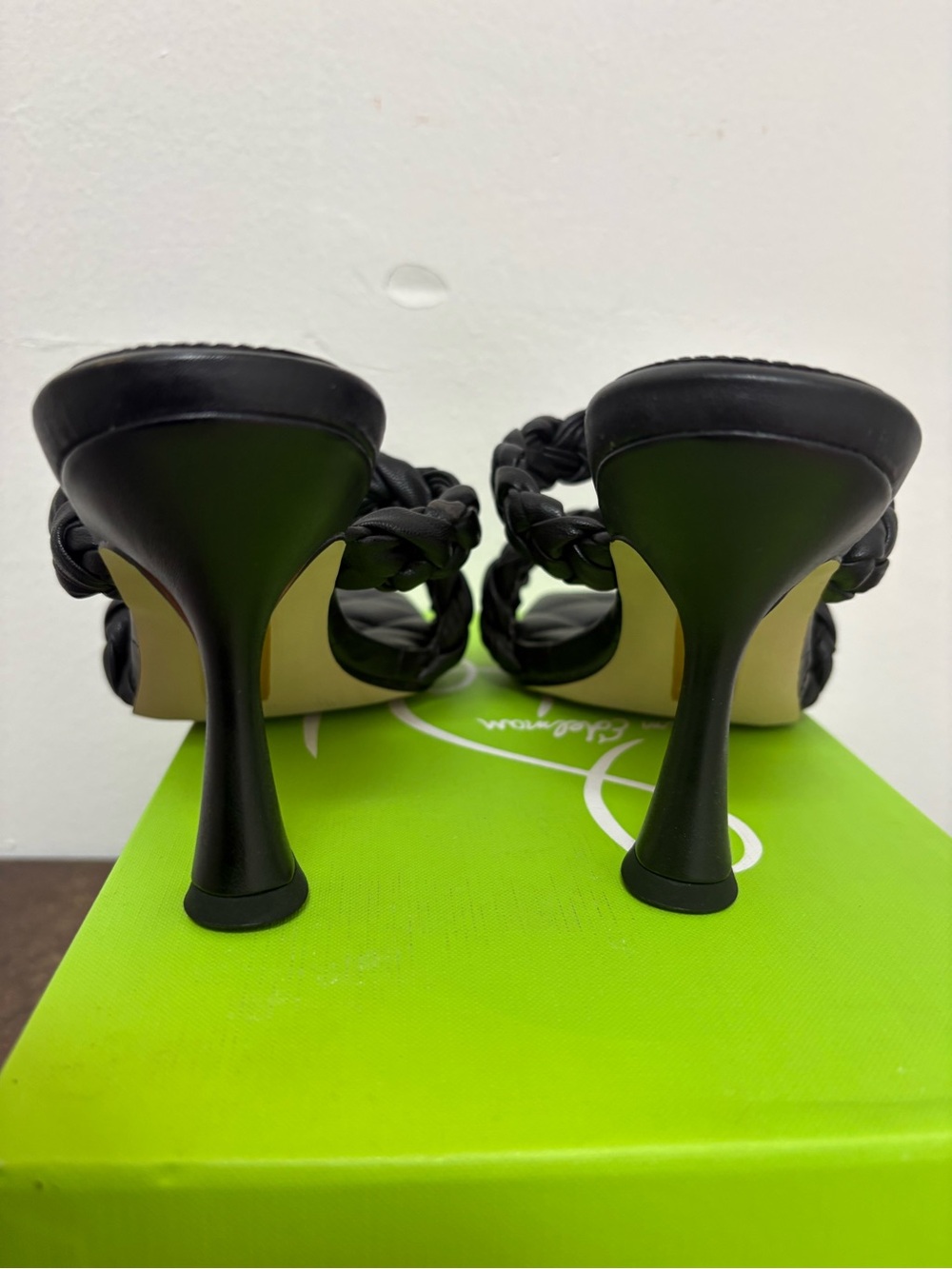 NIB Sam Edelman Meghan Black Nappa Braided Mule Heels Size 8.5 Square Toe - Picture 9 of 9